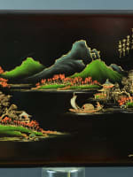 Ancien panneau en laque Viêt Nam Indochine signé Thanh Lê paysage Mékong rare - Miniature 1