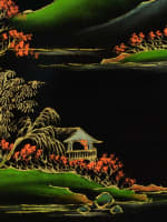 Ancien panneau en laque Viêt Nam Indochine signé Thanh Lê paysage Mékong rare - Miniature 4