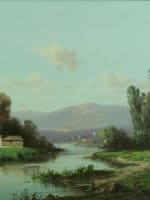 Tableau ancien Alfred Godchaux paysage animé montagne Pyrénées rivière printemps - Miniature 3