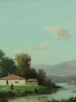 Tableau ancien Alfred Godchaux paysage animé montagne Pyrénées rivière printemps - Miniature 4