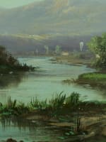 Tableau ancien Alfred Godchaux paysage animé montagne Pyrénées rivière printemps - Miniature 8