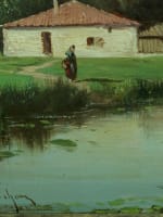 Tableau ancien Alfred Godchaux paysage animé montagne Pyrénées rivière printemps - Miniature 9