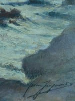 Beau tableau ancien paysage marine Gaston Guignard bord de mer Bordeaux 19 - Miniature 6