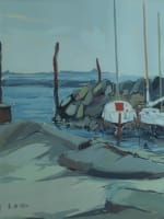 Grand tableau ancien bateau dans le port de Lérat mer Bretagne Michel Maury - Miniature 1