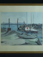 Grand tableau ancien bateau dans le port de Lérat mer Bretagne Michel Maury - Miniature 2