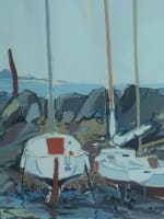 Grand tableau ancien bateau dans le port de Lérat mer Bretagne Michel Maury - Miniature 4