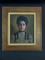 Tableau ancien portrait Art Nouveau jeune femme robe J.P Carré Bordeaux HST 1900 - Miniature 2