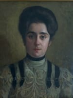 Tableau ancien portrait Art Nouveau jeune femme robe J.P Carré Bordeaux HST 1900 - Miniature 4