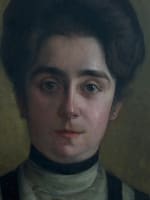 Tableau ancien portrait Art Nouveau jeune femme robe J.P Carré Bordeaux HST 1900 - Miniature 5