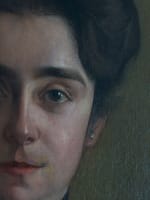 Tableau ancien portrait Art Nouveau jeune femme robe J.P Carré Bordeaux HST 1900 - Miniature 6