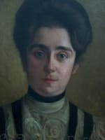 Tableau ancien portrait Art Nouveau jeune femme robe J.P Carré Bordeaux HST 1900 - Miniature 11