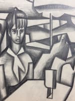 Très beau dessin cubiste portrait couple terrasse de café bord de mer. Woulfart - Miniature 1