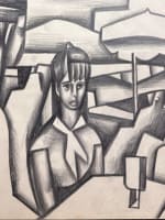 Très beau dessin cubiste portrait couple terrasse de café bord de mer. Woulfart - Miniature 2