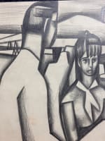 Très beau dessin cubiste portrait couple terrasse de café bord de mer. Woulfart - Miniature 3