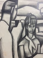 Très beau dessin cubiste portrait couple terrasse de café bord de mer. Woulfart - Miniature 6