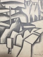 Très beau dessin cubiste portrait couple terrasse de café bord de mer. Woulfart - Miniature 7