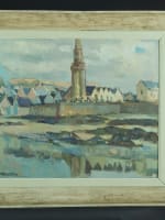 Tableau ancien breton église Saint-Michel-de-Grève cimetière marin Bertoin 1950 - Miniature 3