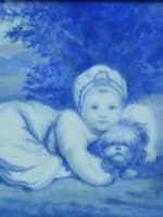 Tableau ancien porcelaine Reynolds princesse Sophie Mathilde de Gloucester chien - Miniature 3
