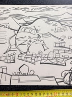 Très beau dessin moderne vue de ville animée Marius Woulfart Judaica Israel - Miniature 4