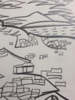 Très beau dessin moderne vue de ville animée Marius Woulfart Judaica Israel - Miniature 5