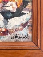 Ancien tableau huile sur panneau signé William Moninet, portrait de clown cirque - Miniature 4