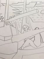 Très beau dessin moderne portrait scène de port cubiste Marius Woulfart - Miniature 1