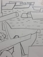 Très beau dessin moderne portrait scène de port cubiste Marius Woulfart - Miniature 4