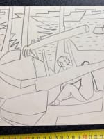 Très beau dessin moderne portrait scène de port cubiste Marius Woulfart - Miniature 5