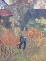 Tableau ancien paysage animé Bretagne Normandie paysans Pierre-eugène Clairin. - Miniature 1