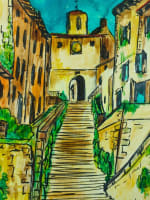 Beau tableau moderne vue de Cordes-sur-Ciel signé Hubert Hujac Toulouse 1972 - Miniature 4