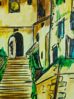 Beau tableau moderne vue de Cordes-sur-Ciel signé Hubert Hujac Toulouse 1972 - Miniature 6