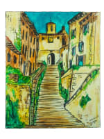 Beau tableau moderne vue de Cordes-sur-Ciel signé Hubert Hujac Toulouse 1972 - Miniature 9