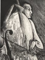 Gravure moderne portrait de musicien contre basse archet signé Oudin Xylon EA - Miniature 3