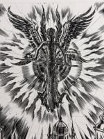 Grande gravure moderne Albert Decaris Ange rayonnant protégeant la cité - Miniature 1