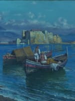 Beau tableau ancien marine Naples bateaux Castel dell'Ovo Vésuve Scognamiglio x2 - Miniature 5
