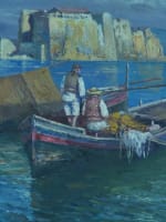 Beau tableau ancien marine Naples bateaux Castel dell'Ovo Vésuve Scognamiglio x2 - Miniature 8