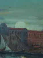 Beau tableau ancien marine Naples bateaux Castel dell'Ovo Vésuve Scognamiglio x2 - Miniature 11