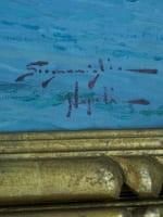 Beau tableau ancien marine Naples bateaux Castel dell'Ovo Vésuve Scognamiglio x2 - Miniature 13