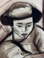 Ancien dessin George Csató portrait jeune femme asiatique Viêt Nam 1950 signé - Miniature 1