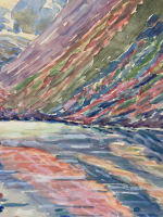 Ancienne aquarelle école pyrénéenne vue du lac de Gaube Cauterets 1920 montagne - Miniature 2