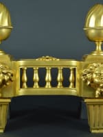 Ancien chenet feu Louis XVI bronze doré tête de Borée vent Zéphir grec R. Osmond - Miniature 7