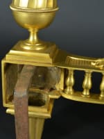 Ancien chenet feu Louis XVI bronze doré tête de Borée vent Zéphir grec R. Osmond - Miniature 9