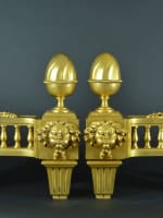 Ancien chenet feu Louis XVI bronze doré tête de Borée vent Zéphir grec R. Osmond - Miniature 10