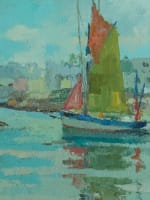 Léo Pernes ancien tableau art déco marine Bretagne le port de Concarneau HST - Miniature 4