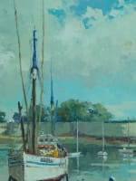 Léo Pernes ancien tableau art déco marine Bretagne le port de Concarneau HST - Miniature 6