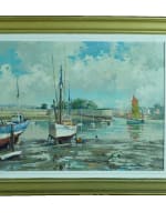 Léo Pernes ancien tableau art déco marine Bretagne le port de Concarneau HST - Miniature 13