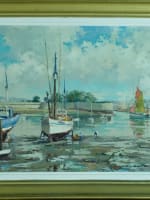 Léo Pernes ancien tableau art déco marine Bretagne le port de Concarneau HST - Miniature 14