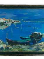 Grand tableau marine étang de Thau Sète bateau Pointe Courte Amanda Bonnieu XXe - Miniature 3