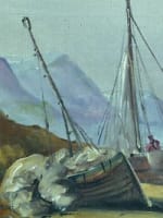 Tableau ancien HST marine paysage animé retour de pêche Bretagne signé J Vallet - Miniature 4