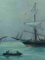 Tableau ancien HST marine paysage animé retour de pêche Bretagne signé J Vallet - Miniature 6